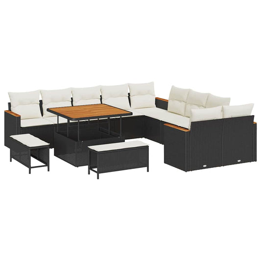 Conjunto de Sofá de Jardim com almofada Preto Rattan Sintético