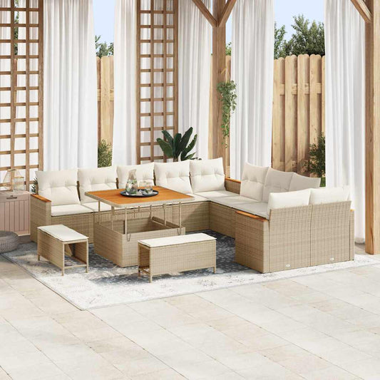 Conjunto de Sofá de Jardim com almofada Bege Rattan Sintético