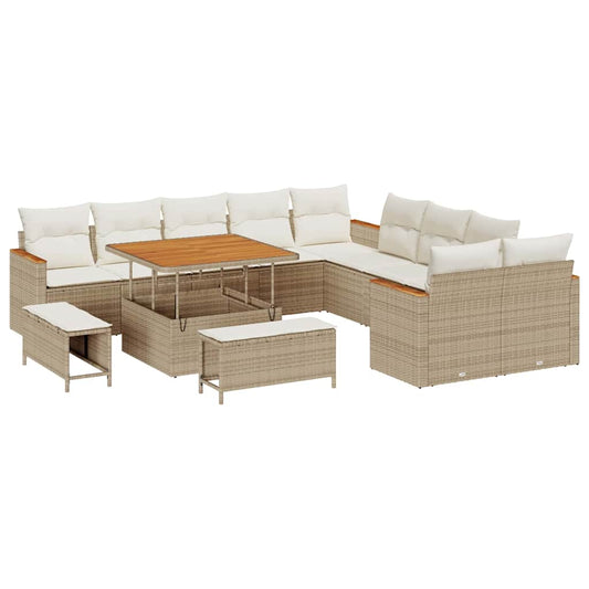 Conjunto de Sofá de Jardim com almofada Bege Rattan Sintético
