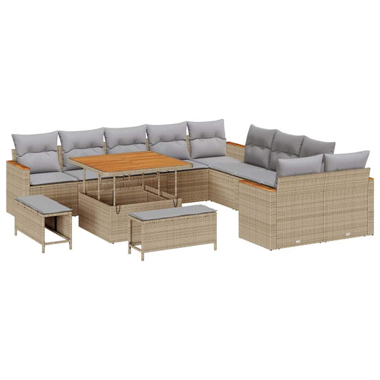 Conjunto de Sofá de Jardim com almofada Bege Rattan Sintético
