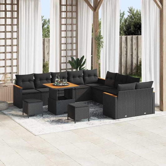 Conjunto de Sofá de Jardim com almofada Preto Rattan Sintético