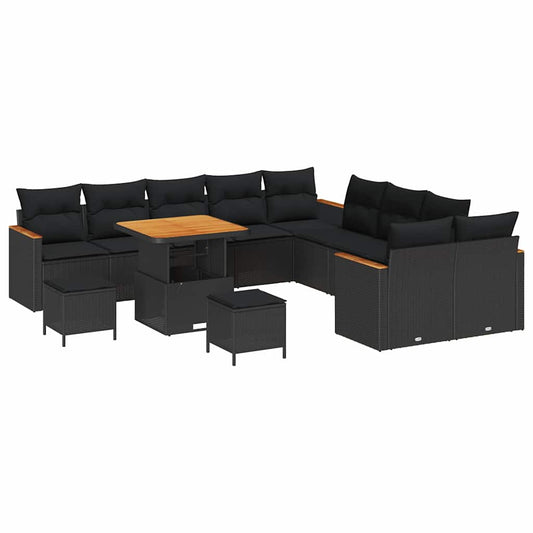 Conjunto de Sofá de Jardim com almofada Preto Rattan Sintético