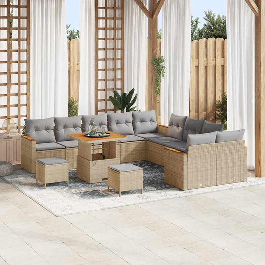 Conjunto de Sofá de Jardim com almofada Bege Rattan Sintético