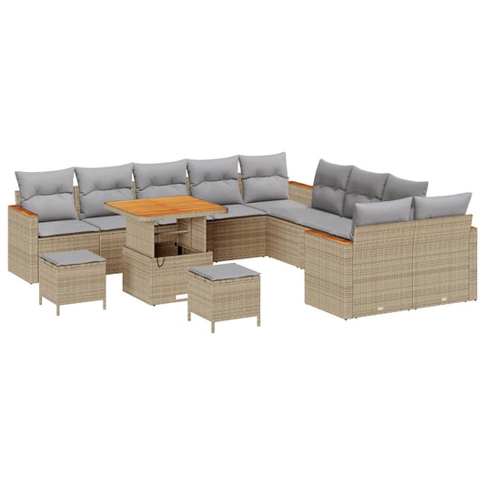 Conjunto de Sofá de Jardim com almofada Bege Rattan Sintético