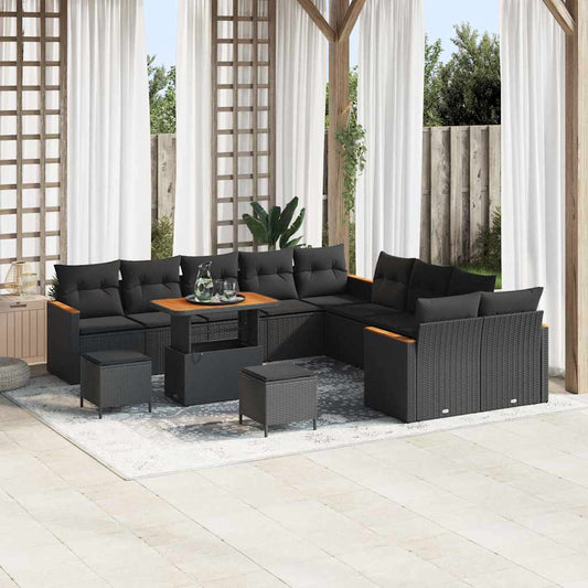 Conjunto de Sofá de Jardim com almofada Preto Rattan Sintético
