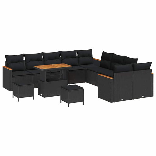 Conjunto de Sofá de Jardim com almofada Preto Rattan Sintético