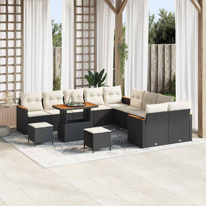 Conjunto de Sofá de Jardim com almofada Preto Rattan Sintético