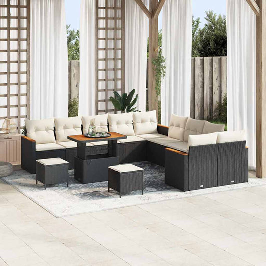 Conjunto de Sofá de Jardim com almofada Preto Rattan Sintético