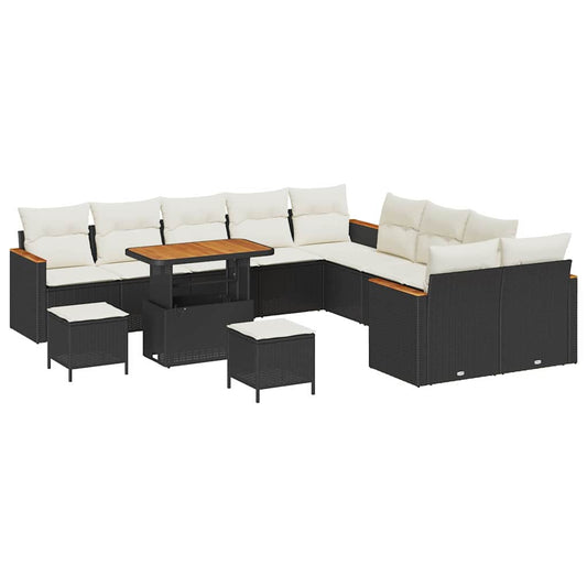 Conjunto de Sofá de Jardim com almofada Preto Rattan Sintético