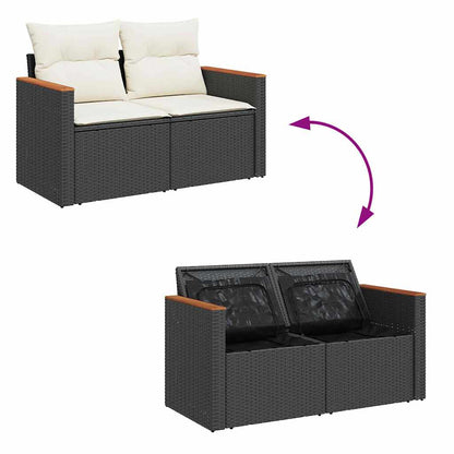 Conjunto de Sofá de Jardim com almofada Preto Rattan Sintético