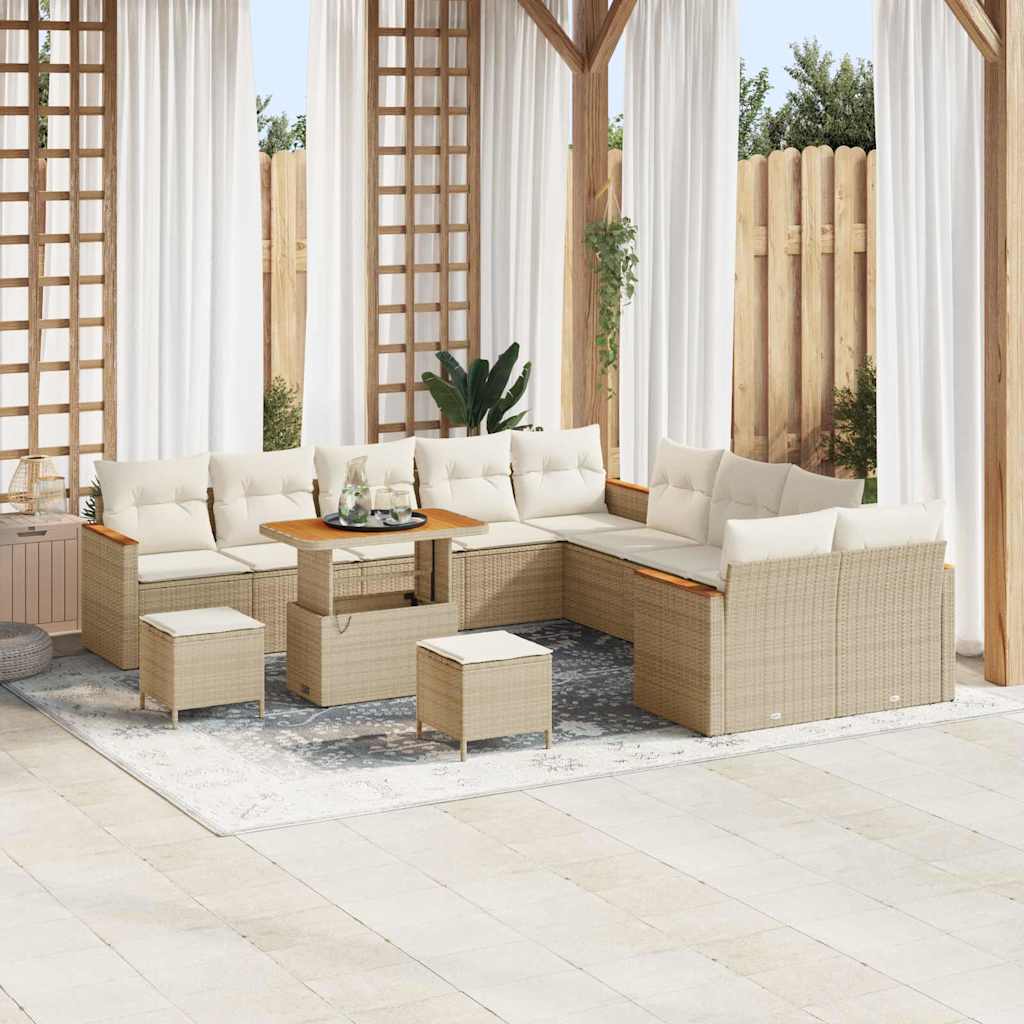 Conjunto de Sofá de Jardim com almofada Bege Rattan Sintético