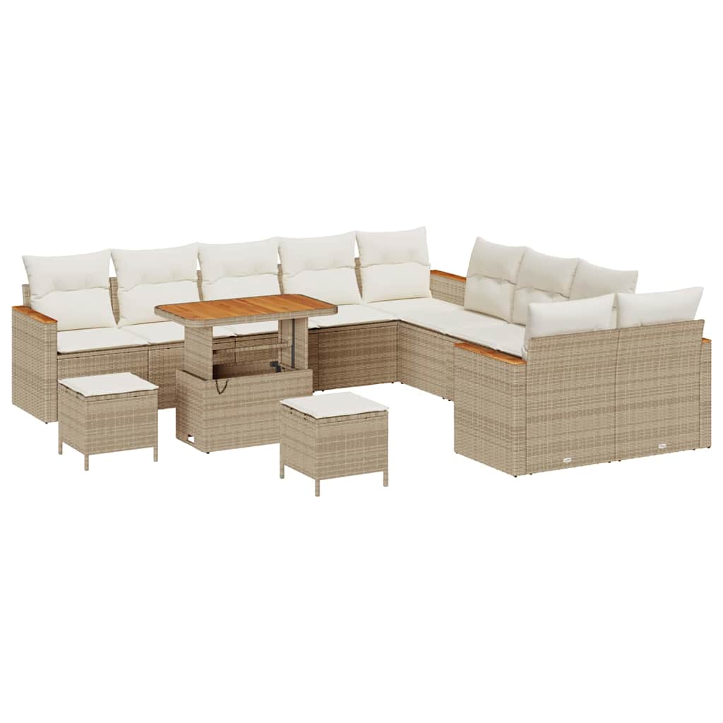 Conjunto de Sofá de Jardim com almofada Bege Rattan Sintético