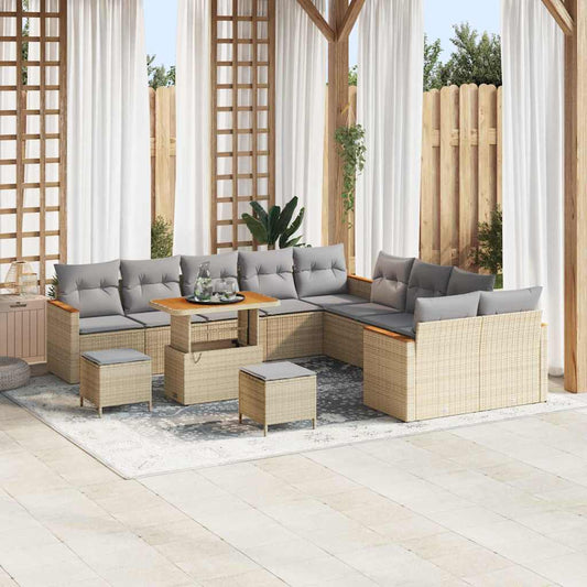 Conjunto de Sofá de Jardim com almofada Bege Rattan Sintético