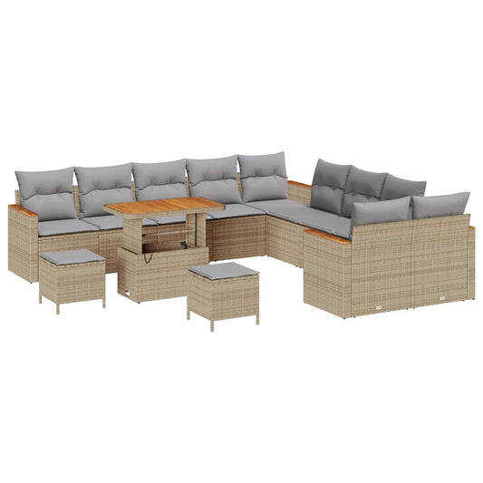 Conjunto de Sofá de Jardim com almofada Bege Rattan Sintético