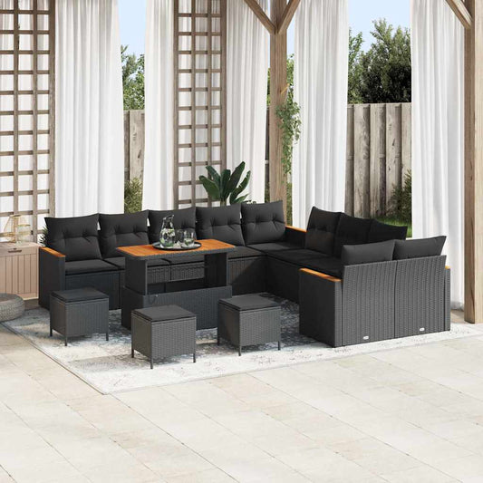 Conjunto de Sofá de Jardim com almofada Preto Rattan Sintético