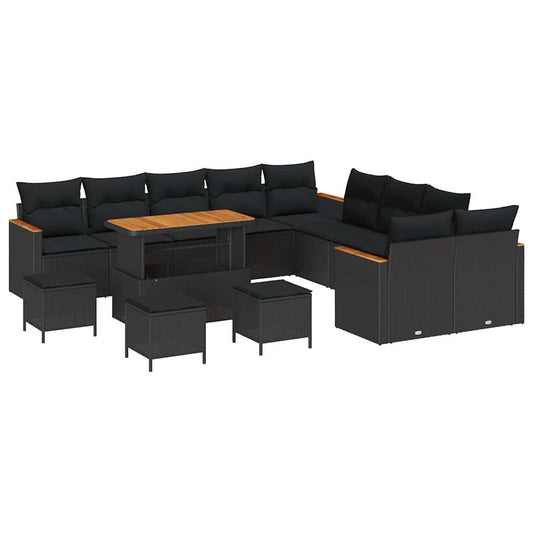 Conjunto de Sofá de Jardim com almofada Preto Rattan Sintético
