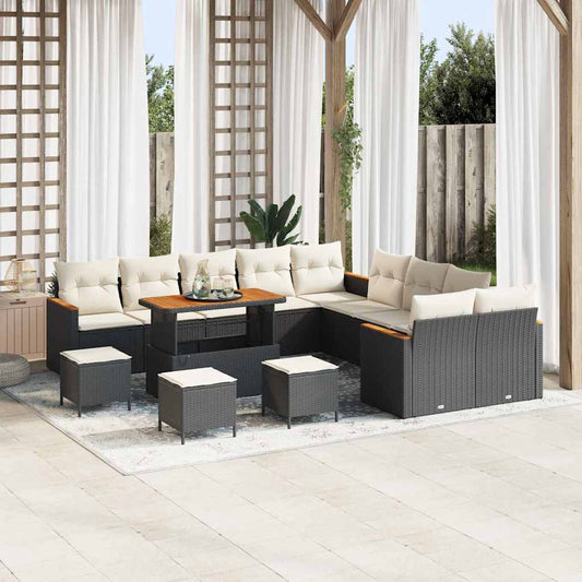 Conjunto de Sofá de Jardim com almofada Preto Rattan Sintético