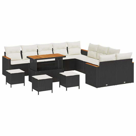 Conjunto de Sofá de Jardim com almofada Preto Rattan Sintético