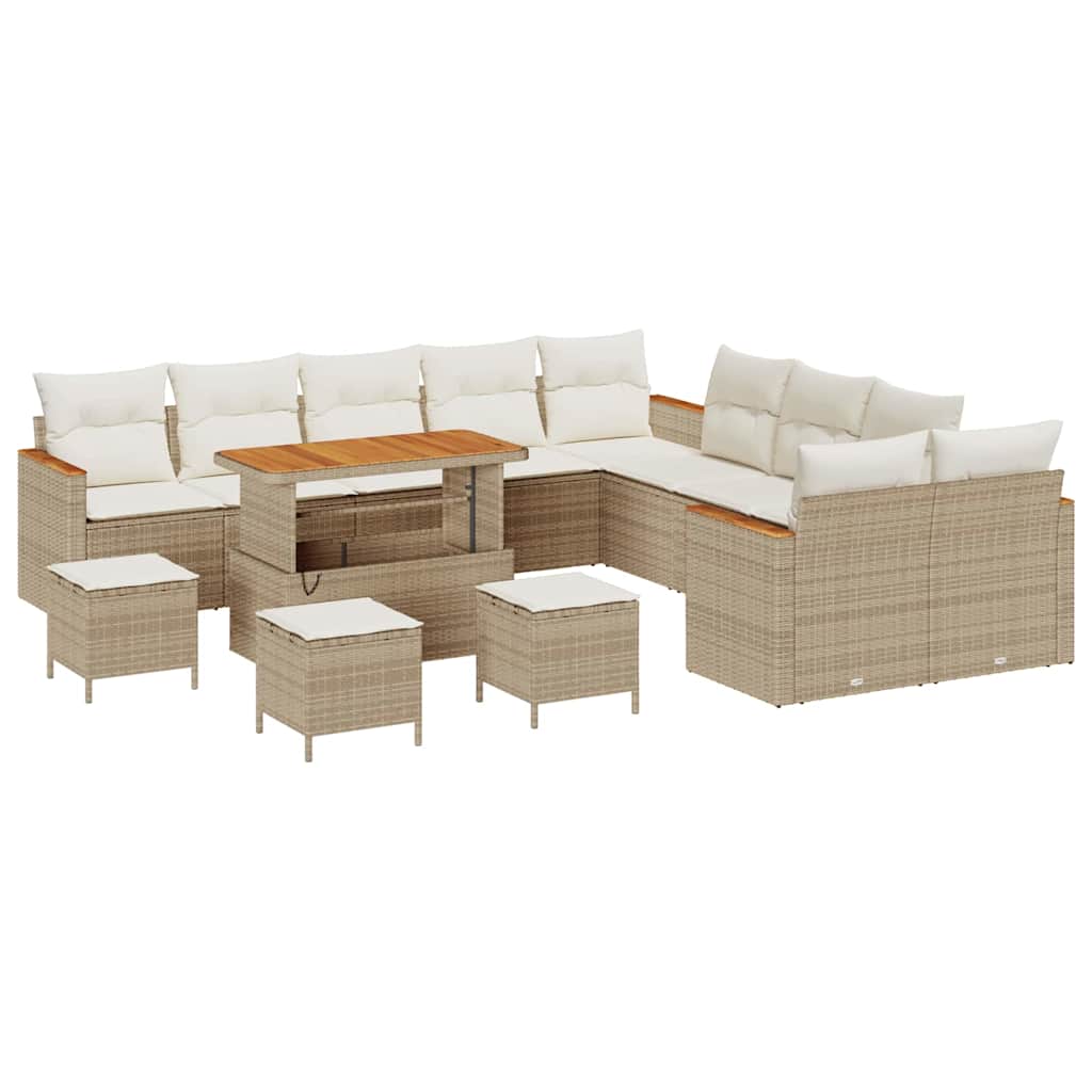 Conjunto de Sofá de Jardim 14 pcs Bege Rattan Sintético