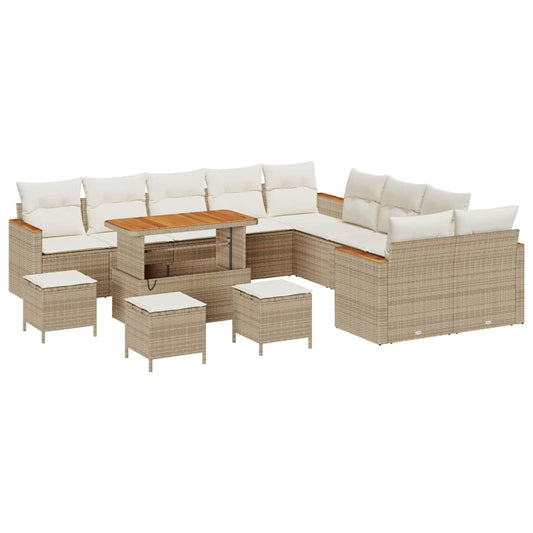 Conjunto de Sofá de Jardim 14 pcs Bege Rattan Sintético