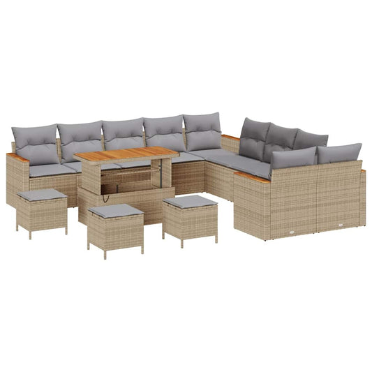 Conjunto de Sofá de Jardim com almofada Bege Rattan Sintético