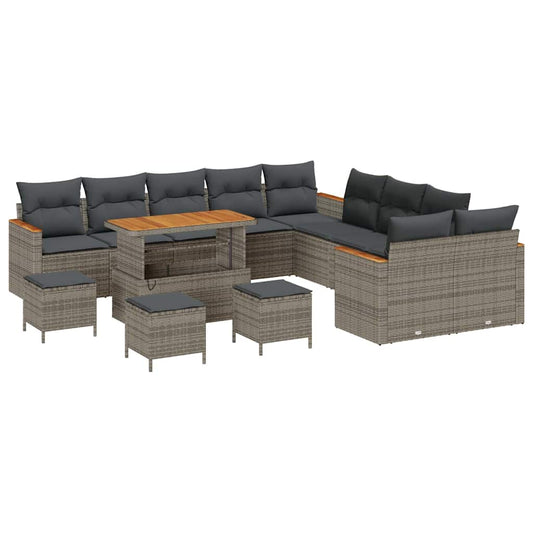 Conjunto de Sofá de Jardim 14 pcs Cinzeto Rattan Sintético