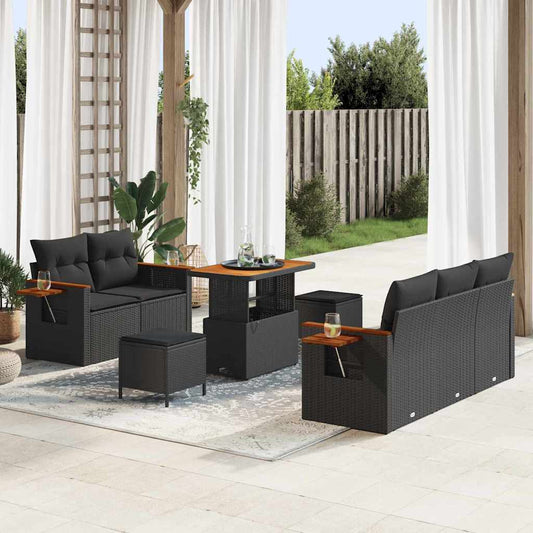 Conjunto de Sofá de Jardim 8 pcs Preto Rattan Sintético