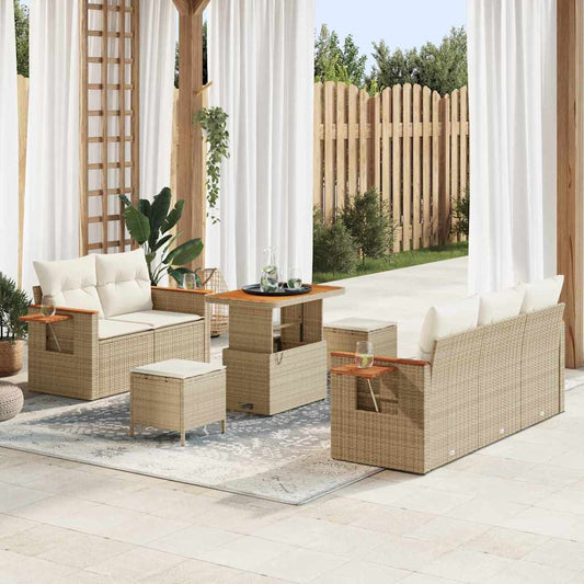 Conjunto de Sofá de Jardim 8 pcs Bege Rattan Sintético
