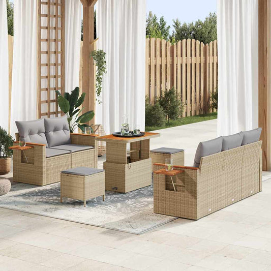 Conjunto de Sofá de Jardim Manual 8 pcs Bege Rattan Sintético