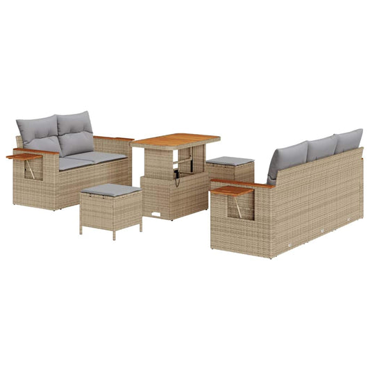 Conjunto de Sofá de Jardim Manual 8 pcs Bege Rattan Sintético