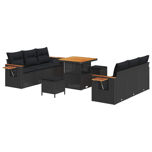 Conjunto de Sofá de Jardim 9 pcs Preto Rattan Sintético