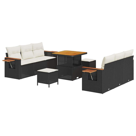 Conjunto de Sofá de Jardim 9 pcs Preto Rattan Sintético