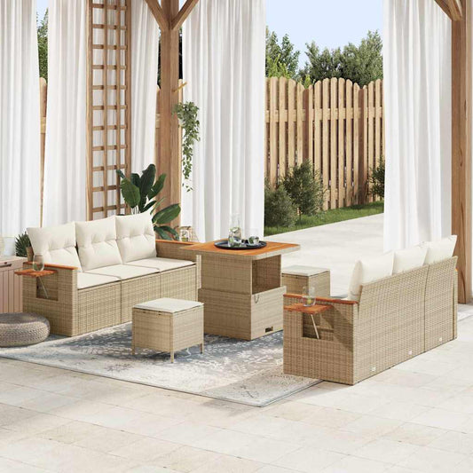 Conjunto de Sofá de Jardim 9 pcs Bege Rattan Sintético