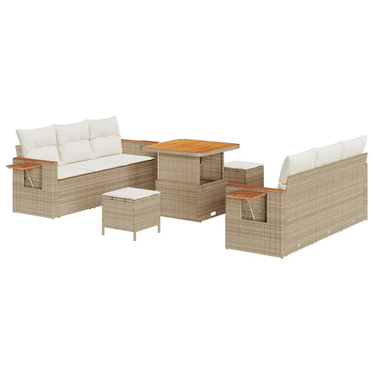 Conjunto de Sofá de Jardim 9 pcs Bege Rattan Sintético