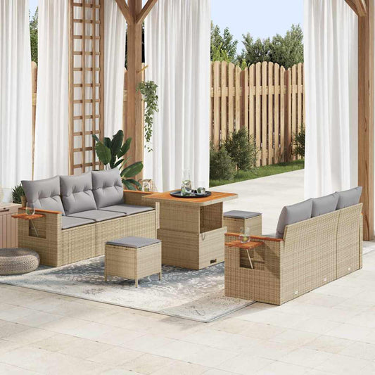 Conjunto de Sofá de Jardim 9 pcs Bege Rattan Sintético