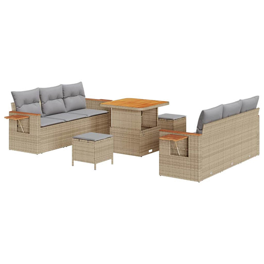 Conjunto de Sofá de Jardim 9 pcs Bege Rattan Sintético