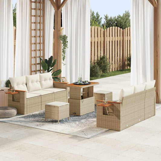 Conjunto de Sofá de Jardim 9 pcs Bege Rattan Sintético