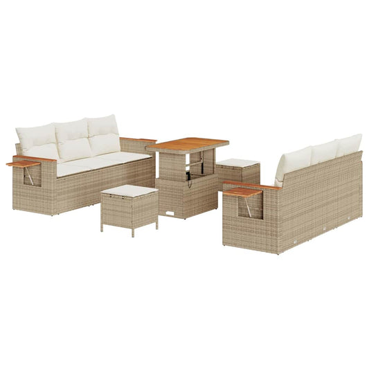 Conjunto de Sofá de Jardim 9 pcs Bege Rattan Sintético