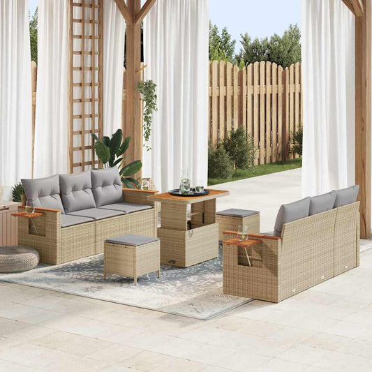 Conjunto de Sofá de Jardim Manual 9 pcs Bege Rattan Sintético