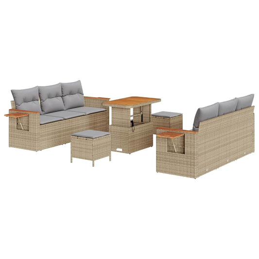 Conjunto de Sofá de Jardim Manual 9 pcs Bege Rattan Sintético
