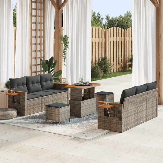Conjunto de Sofá de Jardim 9 pcs Cinzeto Rattan Sintético