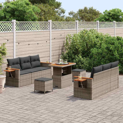 Conjunto de Sofá de Jardim 9 pcs Cinzeto Rattan Sintético