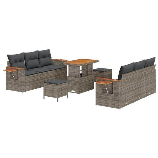 Conjunto de Sofá de Jardim 9 pcs Cinzeto Rattan Sintético