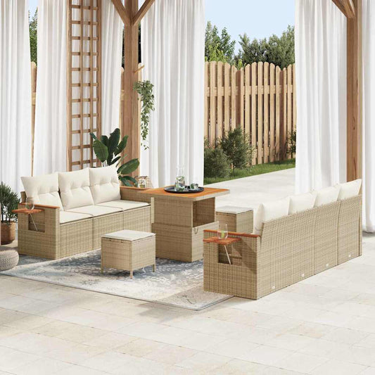 Conjunto de Sofá de Jardim 10 pcs Bege Rattan Sintético