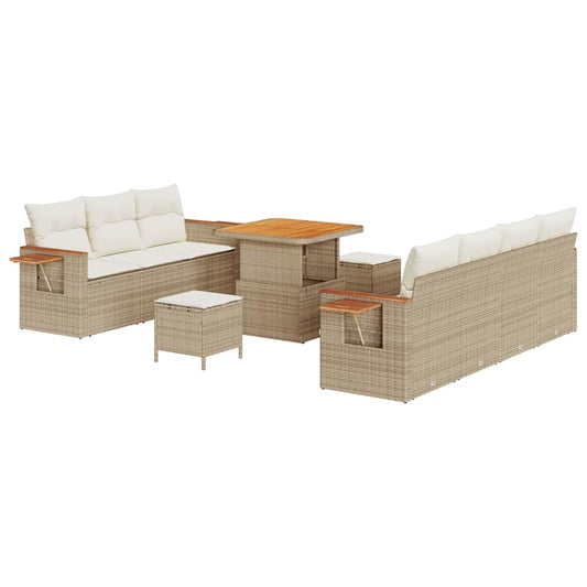 Conjunto de Sofá de Jardim 10 pcs Bege Rattan Sintético