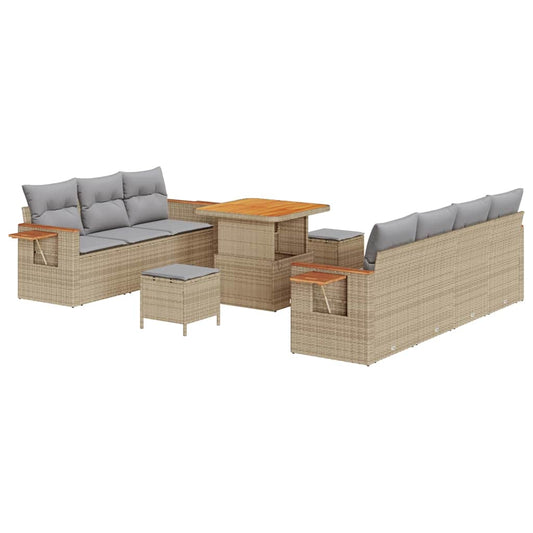Conjunto de Sofá de Jardim 10 pcs Bege Rattan Sintético