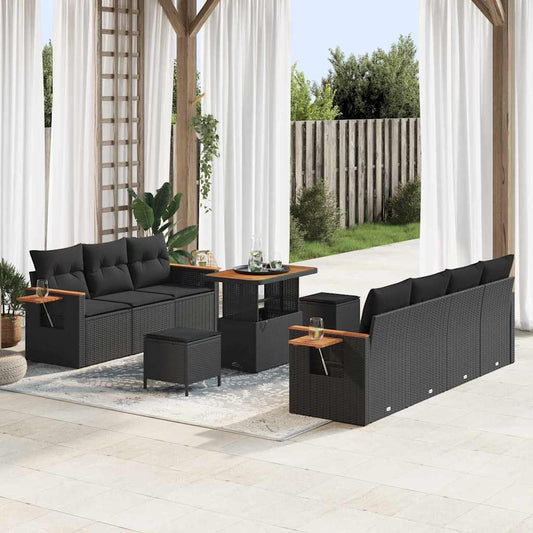Conjunto de Sofá de Jardim 10 pcs Preto Rattan Sintético