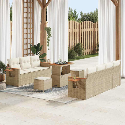 Conjunto de Sofá de Jardim 10 pcs Bege Rattan Sintético