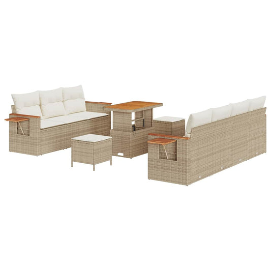 Conjunto de Sofá de Jardim 10 pcs Bege Rattan Sintético