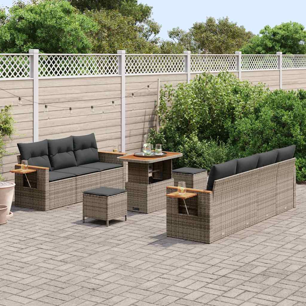 Conjunto de Sofá de Jardim 10 pcs Cinzeto Rattan Sintético